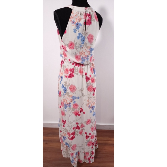 Elle High Neck High Low Pink & Blue Floral Fit & Flare Dress Sz Medium - Picture 5 of 9